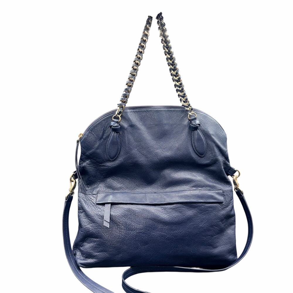 Foley + Corinna Navy Leather Satchel Chain Strap Crossbody Bag